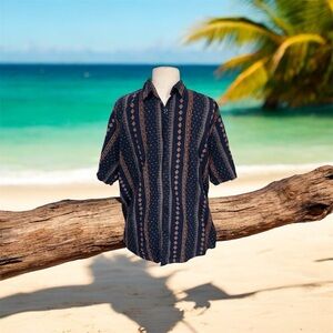 VatPave XXL Blue Print Button Down Shirt Men's Long Sleeve Bohemian Floral Vaca